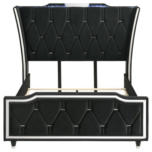 Lorient Queen LED Upholstered Wingback Bed Black