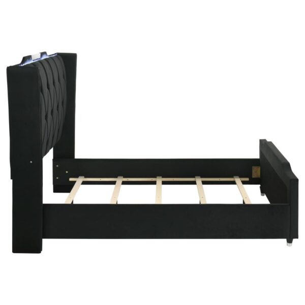 Lorient Queen LED Upholstered Wingback Bed Black
