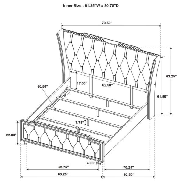 Lorient Queen LED Upholstered Wingback Bed Black