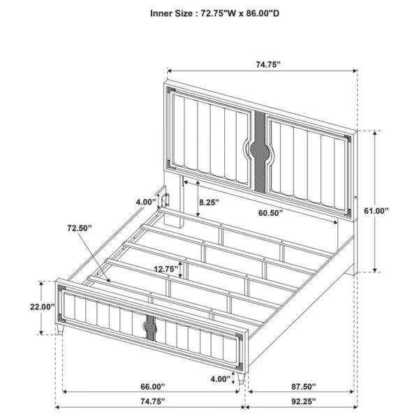 Ravenne 4-piece Velvet Upholstered Eastern King LED Bedroom Set Black