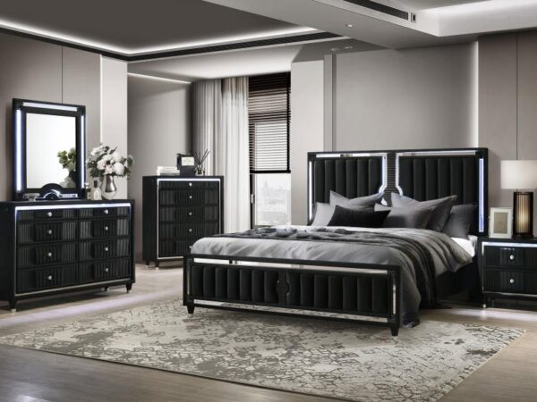 Ravenne 5-piece Velvet Upholstered Eastern King LED Bedroom Set Black