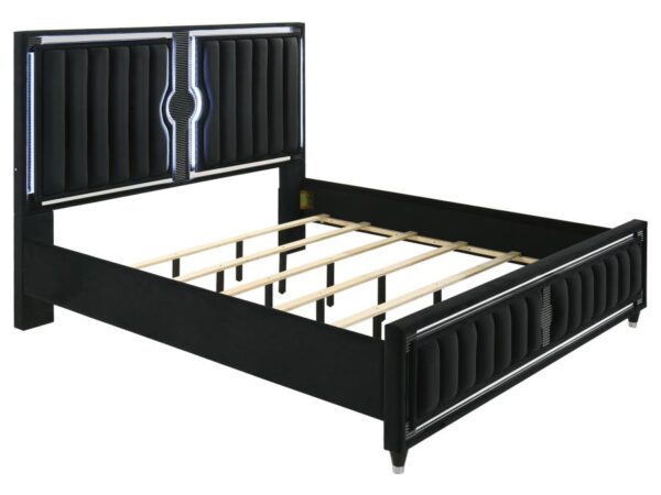 Ravenne Velvet Upholstered Eastern King LED Panel Bed Black