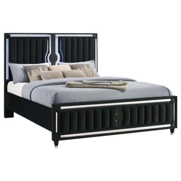 Ravenne Velvet Upholstered Eastern King LED Panel Bed Black
