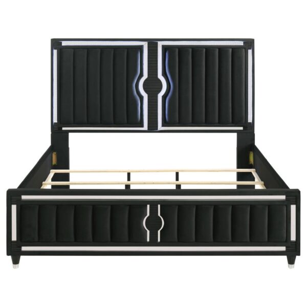 Ravenne Velvet Upholstered Eastern King LED Panel Bed Black