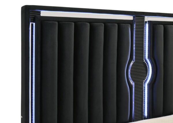 Ravenne Velvet Upholstered Eastern King LED Panel Bed Black