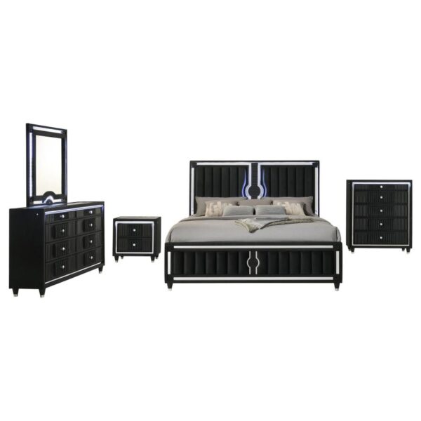 Ravenne 5-piece Velvet Upholstered Queen LED Bedroom Set Black