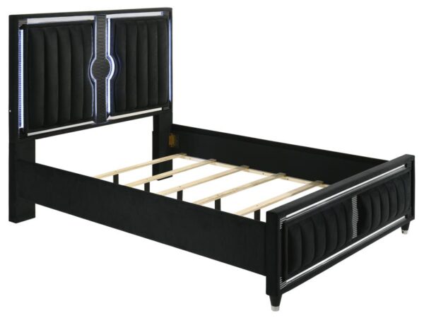 Ravenne Velvet Upholstered Queen LED Panel Bed Black