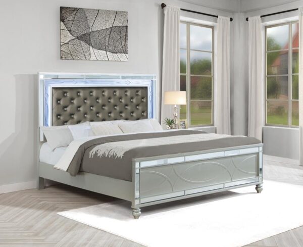 Gunnison Wood Eastern King LED Panel Bed Silver Metallic