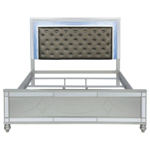 Gunnison Wood Eastern King LED Panel Bed Silver Metallic