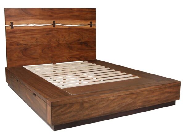 Winslow Wood Queen Storage Panel Bed Smokey Walnut
