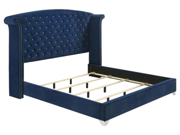 Melody Upholstered Eastern King Wingback Bed Pacific Blue