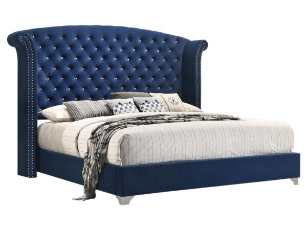 Melody Upholstered Queen Wingback Bed Pacific Blue