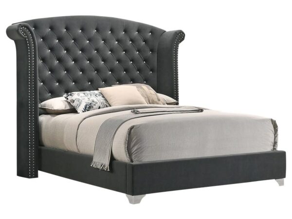 Melody Upholstered Eastern King Wingback Bed Grey