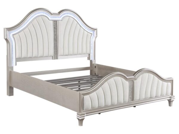 Evangeline Wood Eastern King LED Panel Bed Silver Oak