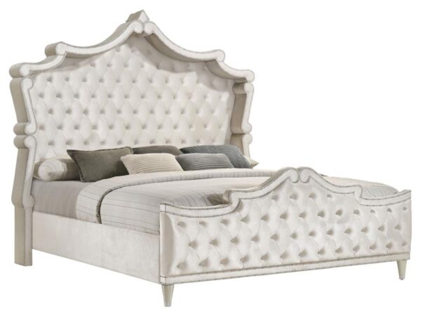 Antonella Upholstered Eastern King Panel Bed Ivory and Camel