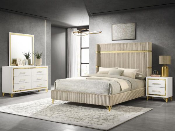 Lucia 4-piece Queen Bedroom Set Beige and White