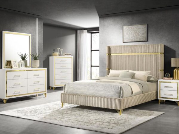 Lucia 5-piece Queen Bedroom Set Beige and White