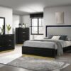 Caraway Wood Queen LED Panel Bed Black