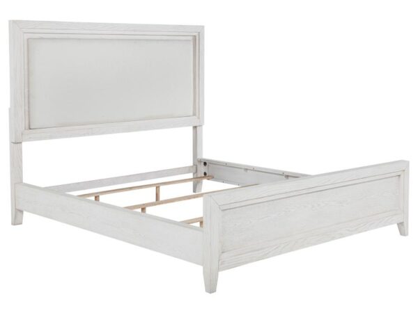 Marielle Eastern King Upholstered Panel Bed Distressed White
