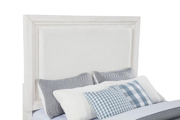 Marielle Queen Upholstered Panel Bed Distressed White