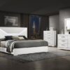 Ives Eastern King Panel Bed LED Headboard White High Gloss