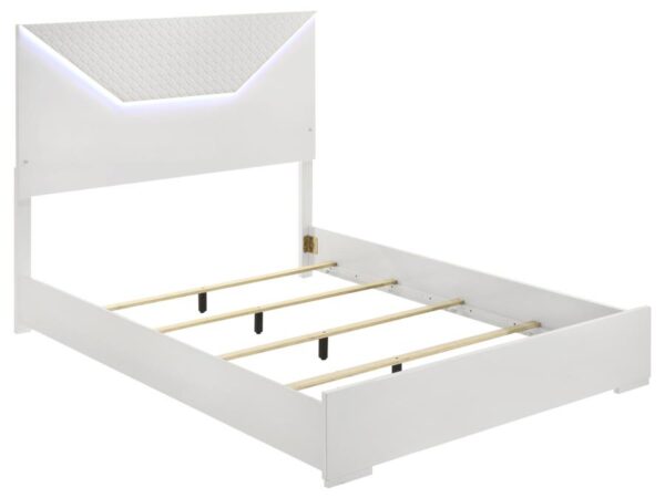 Ives Queen Panel Bed LED Headboard White High Gloss