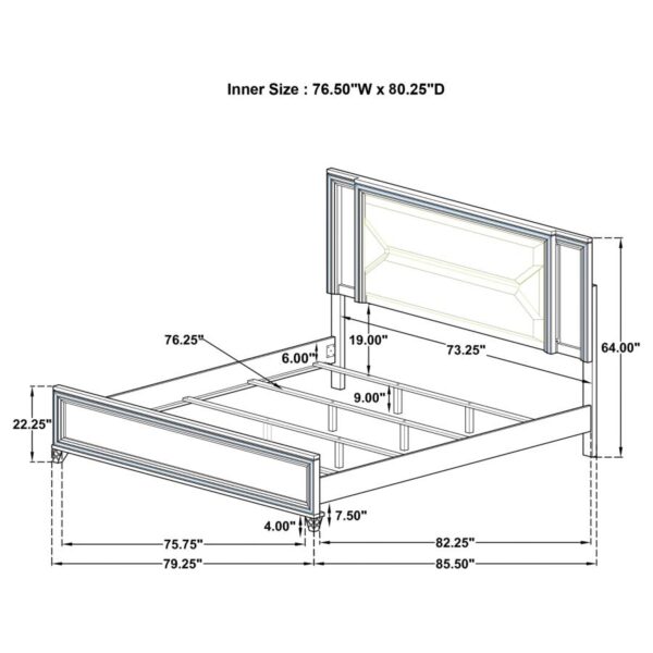 Marmore 64-inch Eastern King Panel Bed LED Headboard White