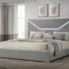 Ives Eastern King Panel Bed LED Headboard Grey High Gloss