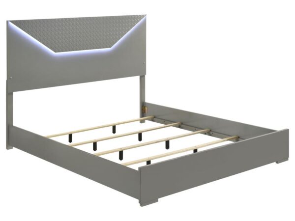 Ives Eastern King Panel Bed LED Headboard Grey High Gloss