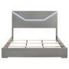 Ives Eastern King Panel Bed LED Headboard Grey High Gloss