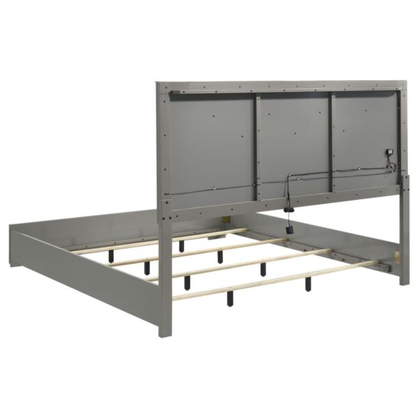 Ives Eastern King Panel Bed LED Headboard Grey High Gloss