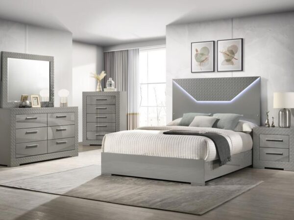 Ives 5-piece Queen Bedroom Set Grey High Gloss