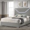 Ives Queen Panel Bed LED Headboard Grey High Gloss