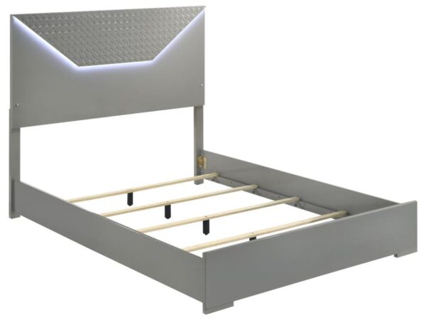 Ives Queen Panel Bed LED Headboard Grey High Gloss