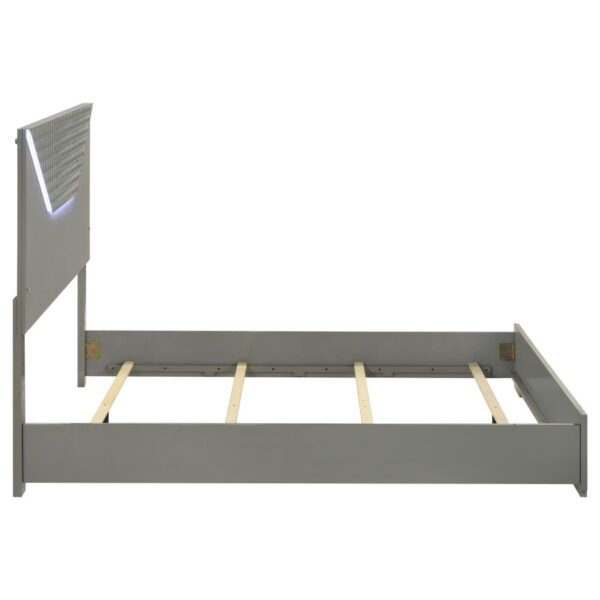 Ives Queen Panel Bed LED Headboard Grey High Gloss