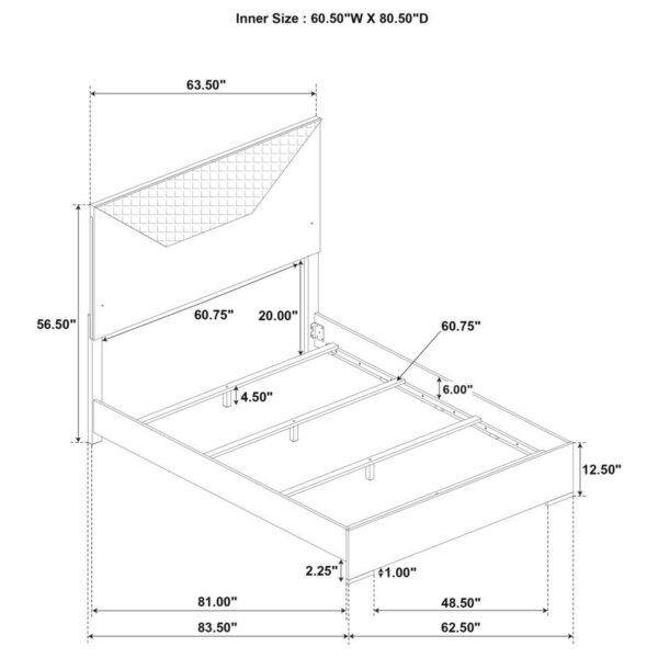 Ives Queen Panel Bed LED Headboard Grey High Gloss