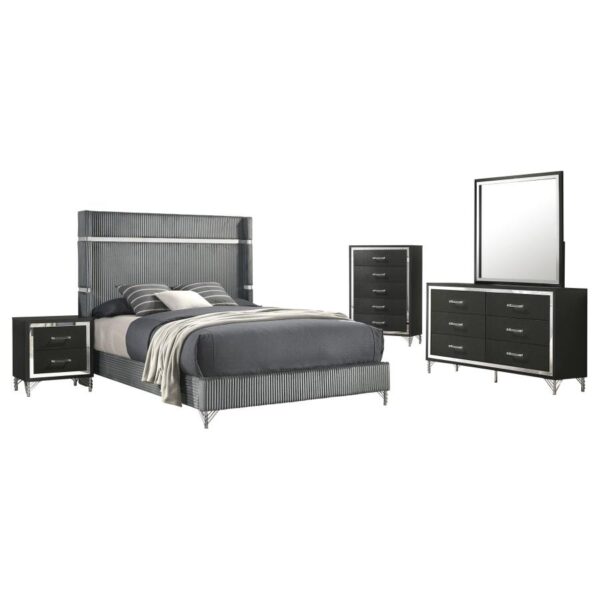 Lucia 5-piece Queen Bedroom Set Grey and Black
