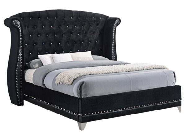 Barzini Upholstered Eastern King Wingback Bed Black