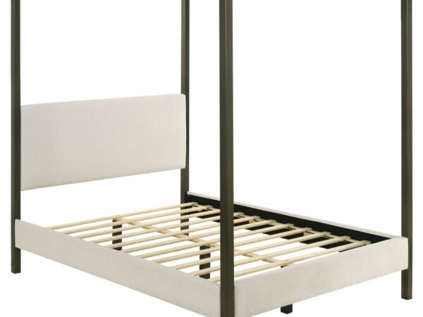 Monroe Upholstered Queen Canopy Bed Vanilla