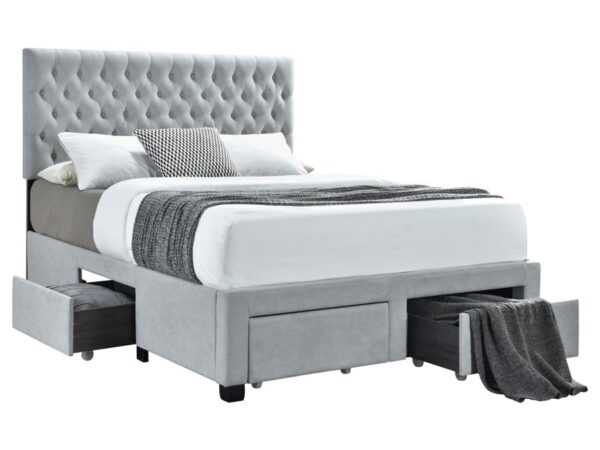 Soledad Upholstered Queen Storage Panel Bed Light Grey