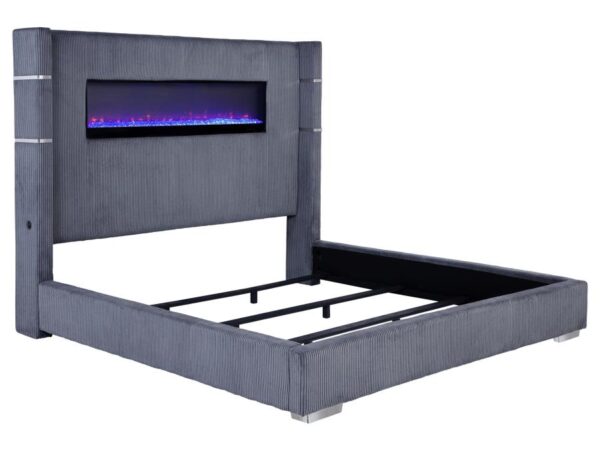 Tisdall Upholstered Eastern King Flame Visualizer Bed Grey