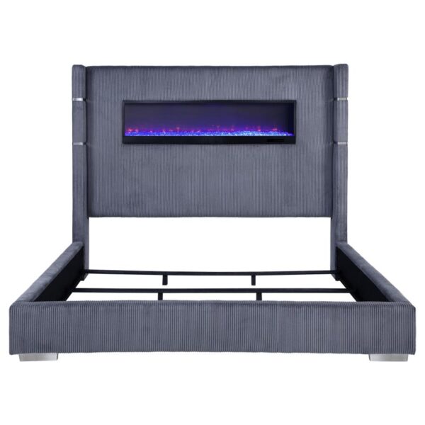 Tisdall Upholstered Eastern King Flame Visualizer Bed Grey