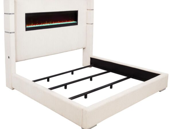 Tisdall Upholstered Eastern King Flame Visualizer Bed Cream