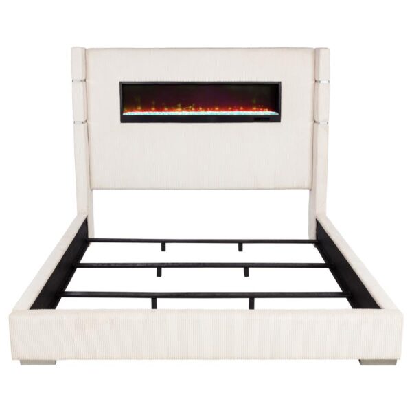 Tisdall Upholstered Eastern King Flame Visualizer Bed Cream