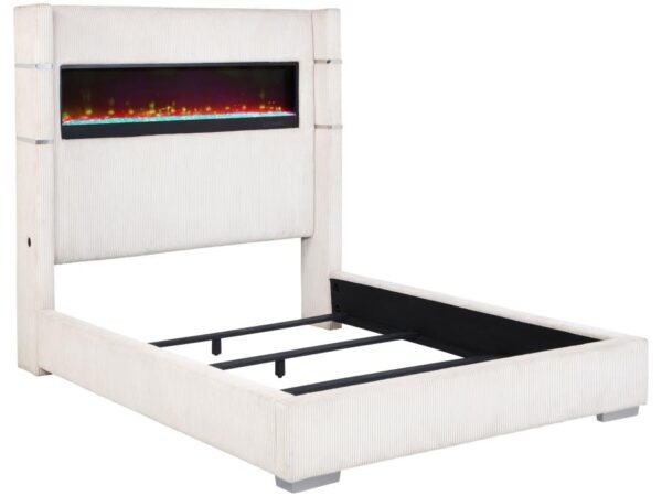 Tisdall Upholstered Queen Flame Visualizer Bed Cream