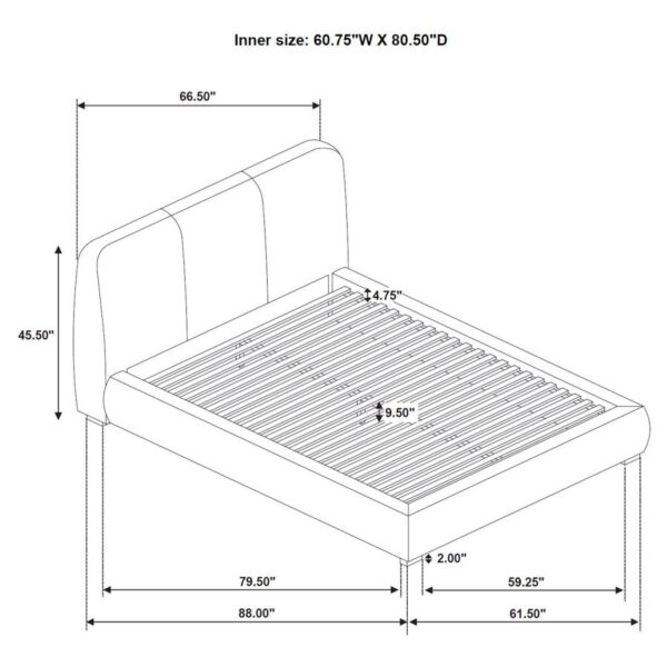 Mokena 46-inch Upholstered Queen Platform Bed Brown
