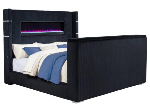 Tisdall Eastern King Flame Visualizer Wingback TV Bed Black