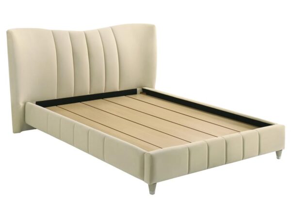 Evelyn Upholstered Queen Panel Platform Bed Ivory