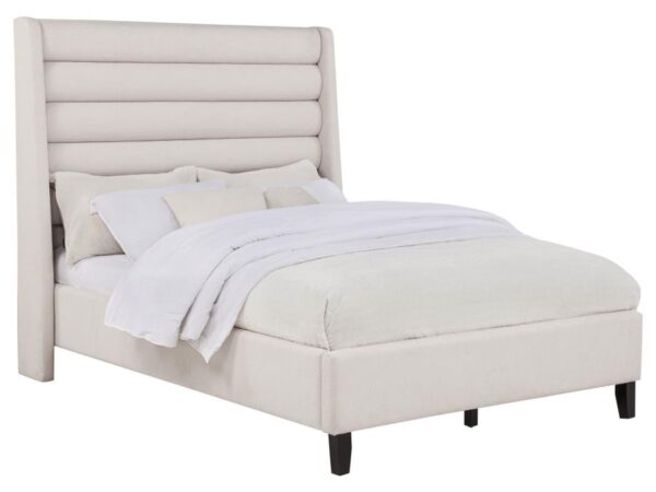 Leslie Upholstered Tufted Full Wingback Platform Bed Beige
