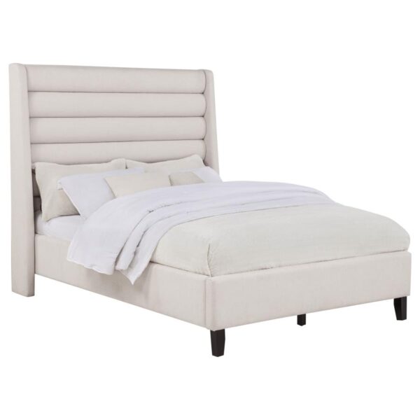 Leslie Upholstered Tufted Full Wingback Platform Bed Beige